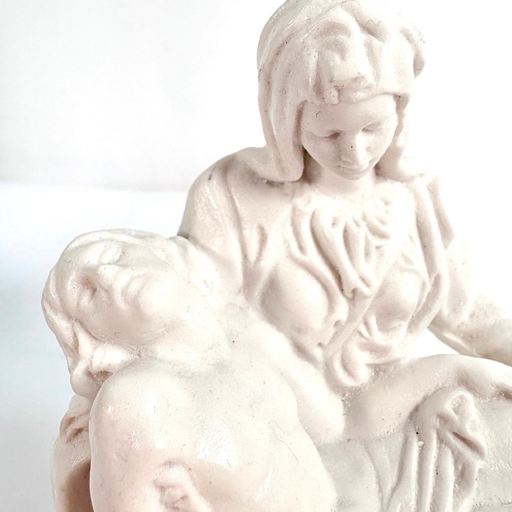A. Santini Pieta Sculpture White Italian Alabaster Figurine Wooden Base 5.5"